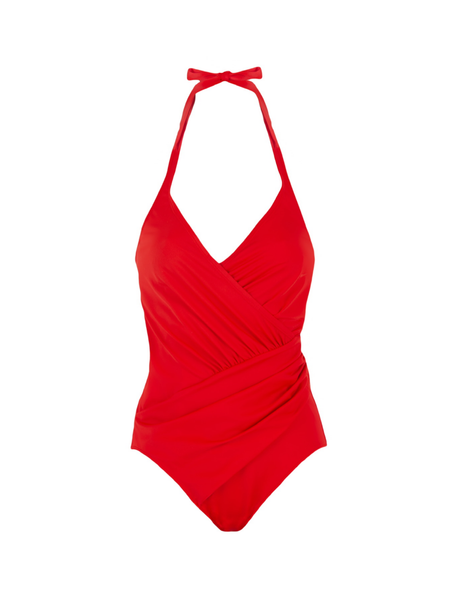 Red halterneck underwired swimsuit
